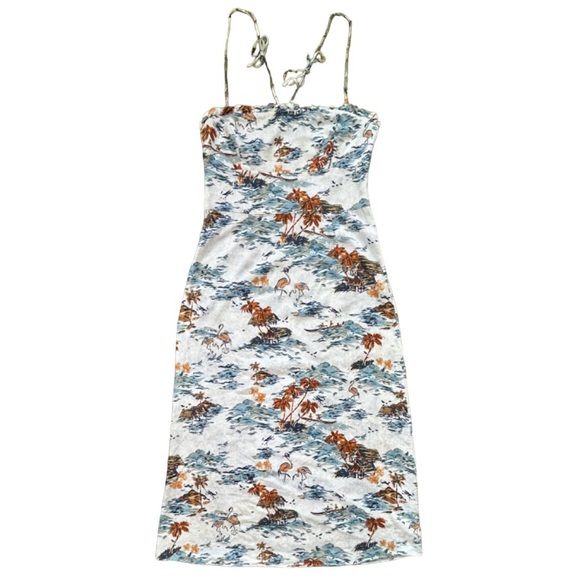 Free People Dresses & Skirts - Free People White Tropical Print Slip Dress with Blue and Brown Accents